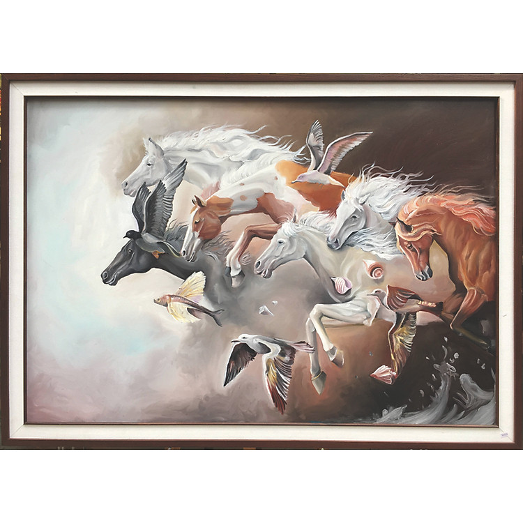 Tranh sơn dầu vẽ tay Lục mã đồ OP018