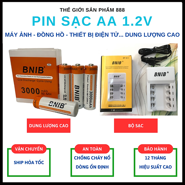 Pin sạc AA 1.2V cao cấp dung lượng cao hàng chính hãng cho điều khiển, máy đo huyết áp, thiết bị điện tử....- Chính hãng