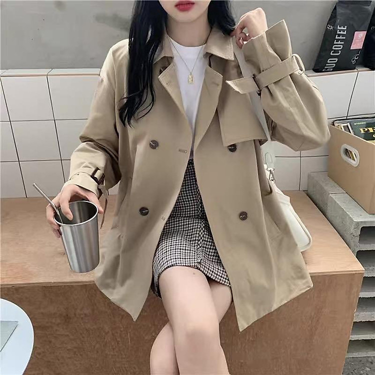 Áo khoác mangto dáng ngắn full đai lưng lên form cực chuẩn