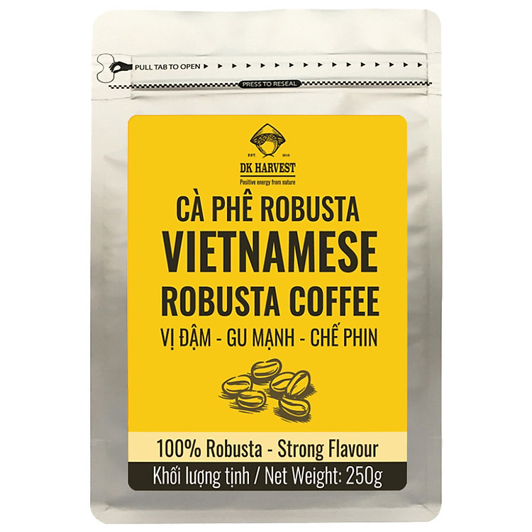 Cà Phê Pha Phin hiệu DK HARVEST Gu Mạnh - 100% Robusta nguyên chất giữ trọn hương vị truyền thống