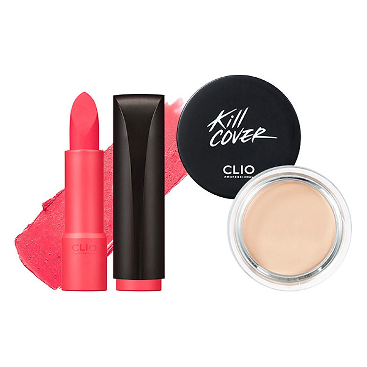 Combo Trang Điểm Clio 03 (Kem Che Khuyết Điểm 04 Ginger & Son Thỏi Clio Rouge Heel Velvet 005 Pink Me Up)