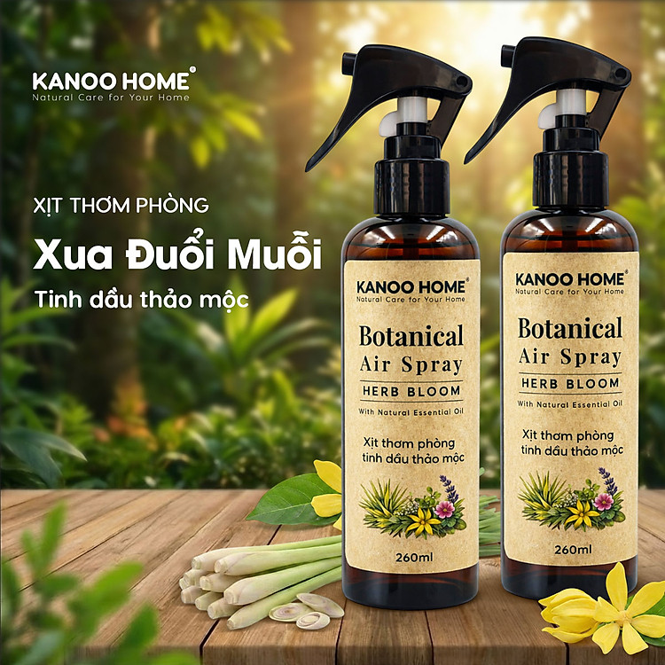 Xịt thơm phòng tinh dầu thảo mộc Herb Bloom 260ml. Hỗ trợ xua đuổi muỗi, kiến, gián và côn trùng. Khử mùi hôi, ẩm mốc