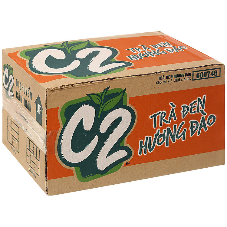 Thùng 24 chai trà đen C2 hương đào 455ml