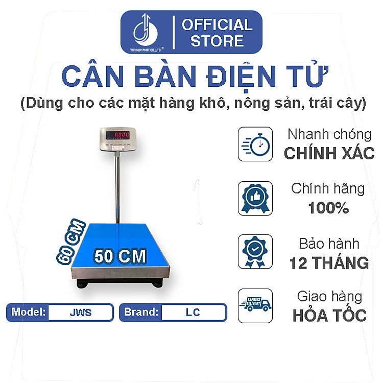 Cân Bàn Điện Tử JWS - Mặt Bàn Cân 500x600MM - Đầu Chỉ Thị Chống Nước