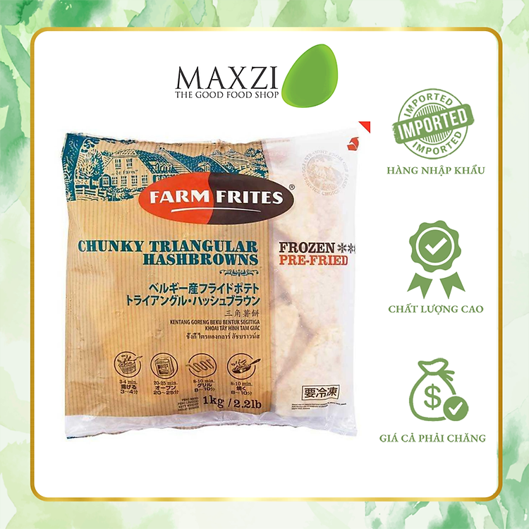 Khoai Tây Chiên Hashbrowns Tam Giác Farm Frites Đông Lạnh 1kg - Maxzi