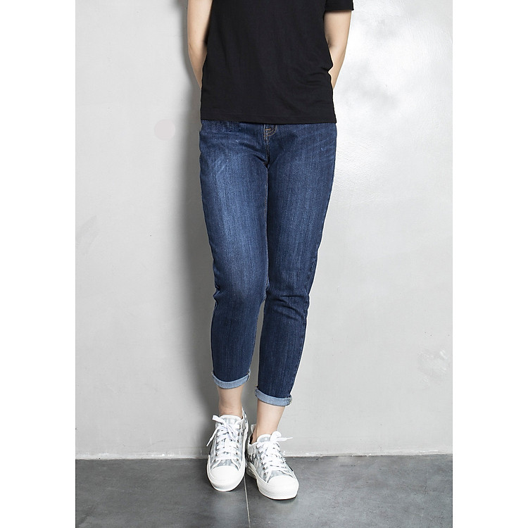Quần jeans baggy nữ trơn lưng cao màu xanh cao cấp