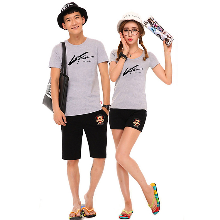 Bộ Áo Thun Đôi Nam Nữ LaFace Màu Xám