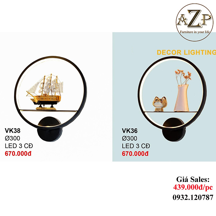 AZP - ĐÈN ỐP VÁCH / ĐÈN TRANG TRÍ / ĐÈN TREO TƯỜNG PHÒNG KHÁCH, PHÒNG NGỦ, NHÀ HÀNG, KHÁCH SẠN AZP-VK36 / VK38 phong cách đương đại, hàng nhập khẩu AZP