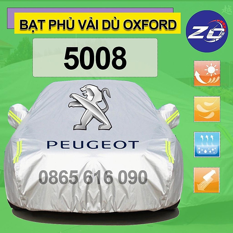 Bạt trùm xe ô tô Peugeot 5008 vải dù oxford cao cấp áo trùm che phủ xe hơi, bạc phủ xe ô tô chống nóng,mưa,bụi