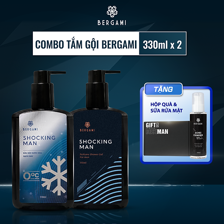 Combo Dầu gội đầu cao cấp 330ml & Sữa tắm nước hoa Nam Bergami 330ml