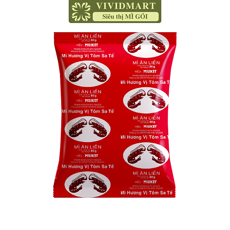 COLUSA - Mì Miliket Tôm Đỏ gói vị Tôm sa tế, Mì tôm sa tế Tôm Đỏ Miliket, Mì giấy Miliket Colusa (80g/gói)