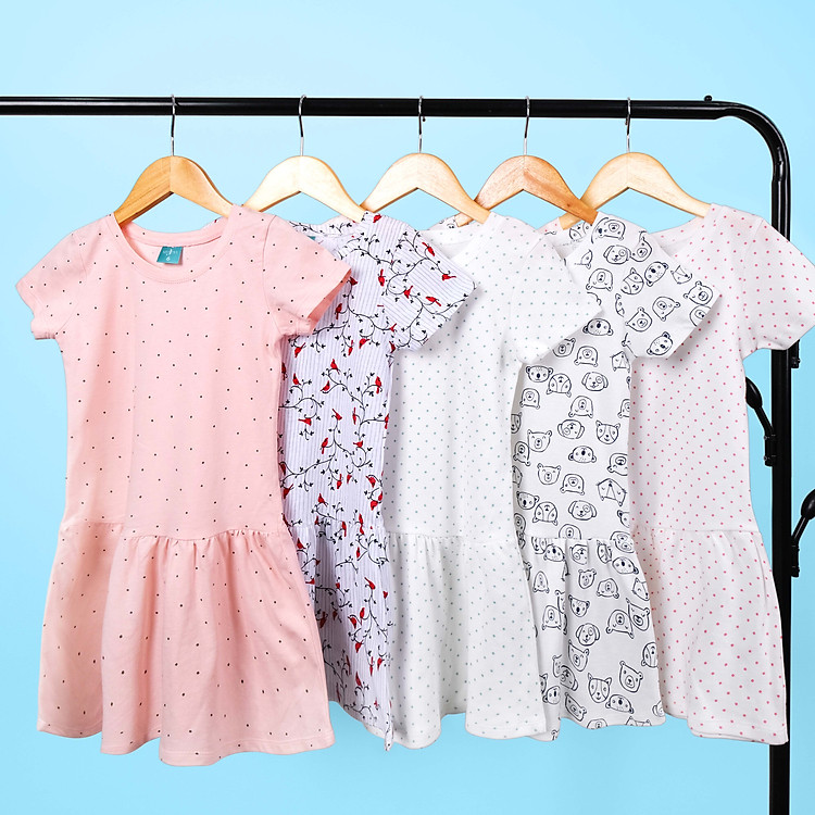 Váy Bé Gái 3-12 Tuổi Ngắn Tay MEEJENA Váy Cho Bé Gái Đủ Họa Tiết Vải Thun Hoa - 1571