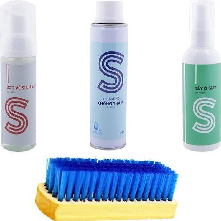 Bộ bọt vệ sinh giày 60ml, tẩy ố giày 100ml, xịt nano chống thấm 200ml và bàn chải COMBOSSS3