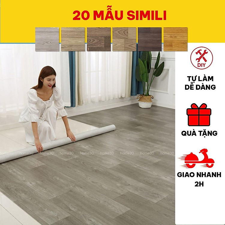 Simili trải sàn vân gỗ nhám, thảm nhựa lót sàn pvc chống thấm