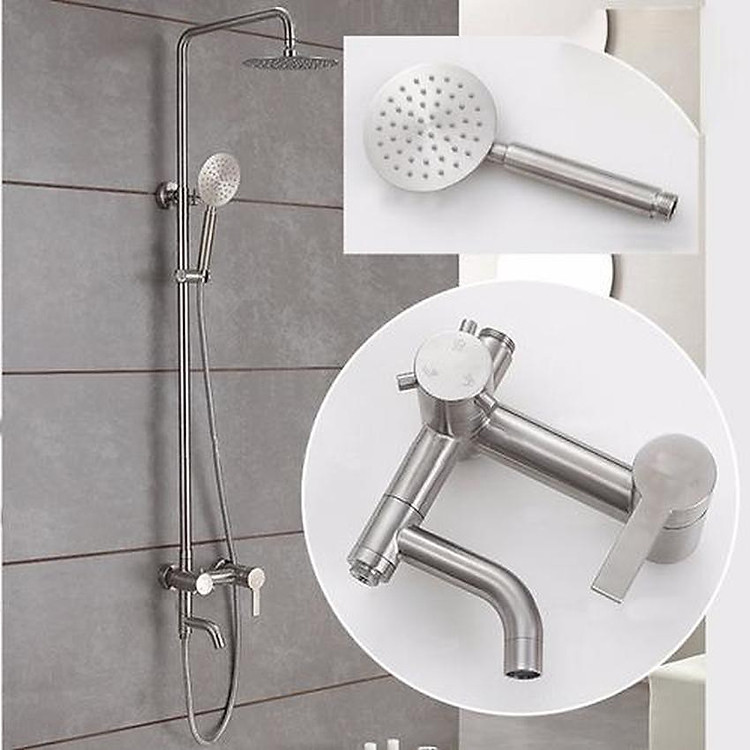 Bộ cây sen tắm đứng nóng lạnh inox 304 tròn lệch