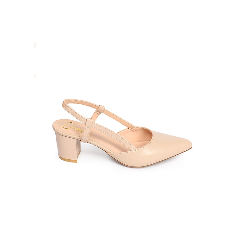 Giày Nữ, Giày Cao Gót Kitten Heels Erosska Đế Vuông Cao 5cm Phối Dây Thời Trang - EH021 (Màu Nude)