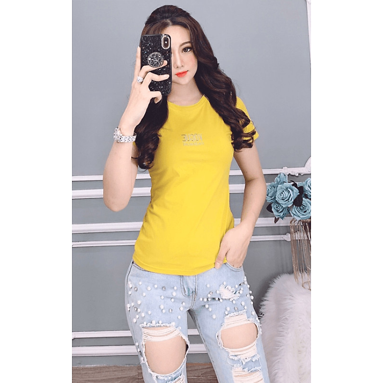 Áo thun nữ MXM cổ tròn form ôm body thun 4 chiều cực tôn dáng thêu chữ ( ANU012 )