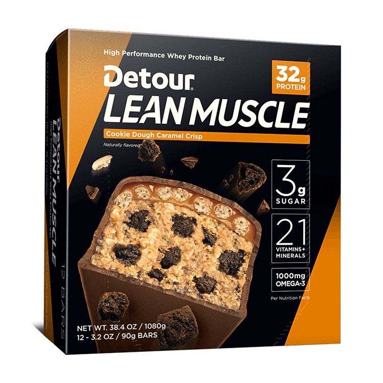 Protein Bar Detour "Lean Muscle" 12 bars x 90g : 32g Protein, 21 Vitamin,1000mg Omega-3