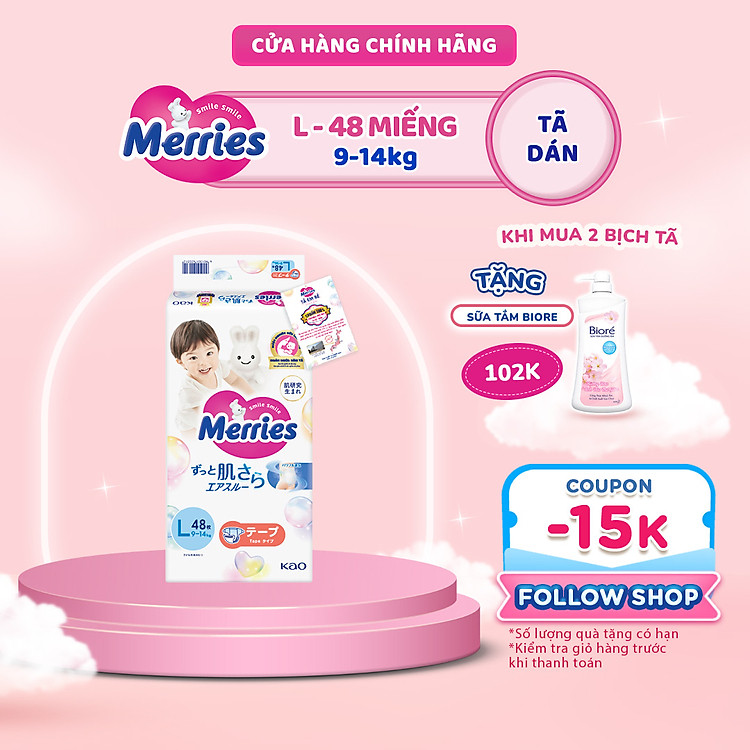 Tã dán Merries size L – 48 miếng Chính hãng Giá rẻ