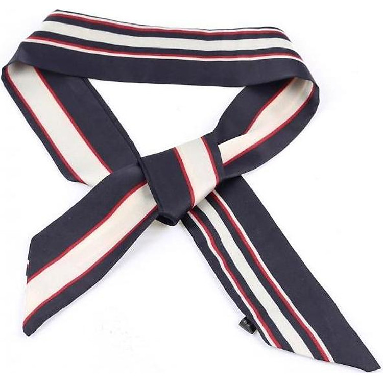 Khăn Turban Dài Lụa Satin Màu Xanh Dương Sọc Trắng Đỏ