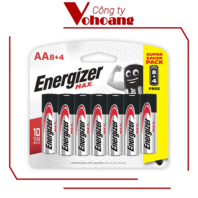 Pin Max 8 + 4 Viên Energizer E91 BP8+4 AA