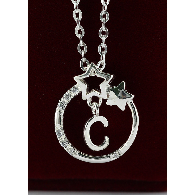 Dây chuyền bạc nữ mặt trăng sao khắc tên chữ C DCN0286