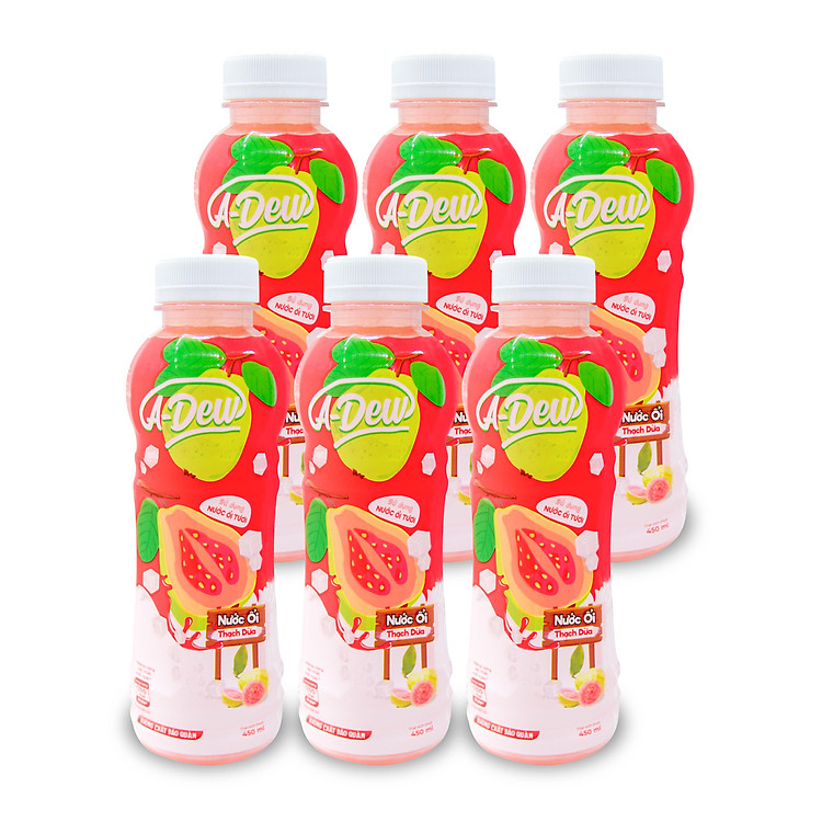 Nước Trái Cây Ổi Thạch Dừa A-Dew Chai 450ml (Lốc 6 Chai)