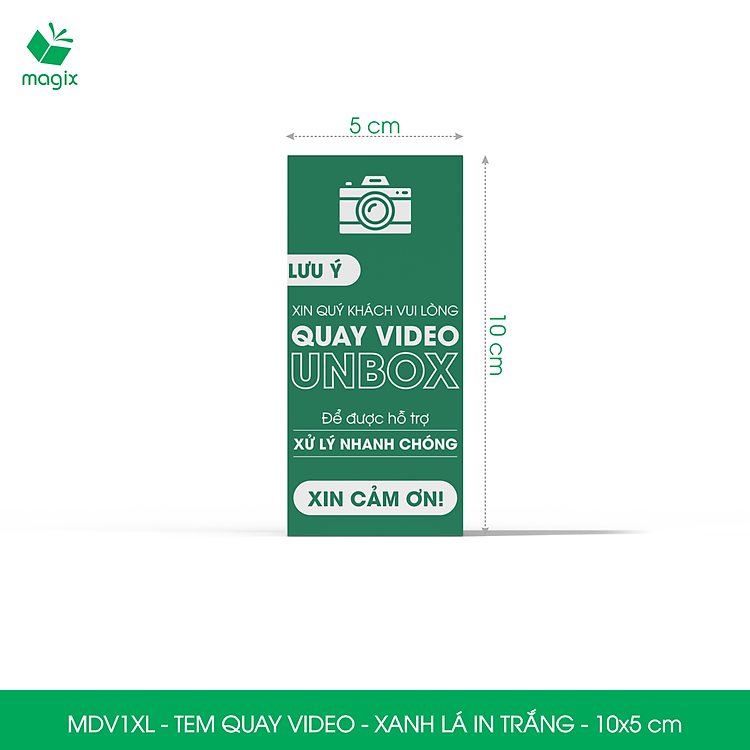 Tem chú ý quay video (50 chiếc) – 10×5 cm – Xanh lá in trắng