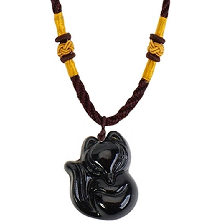 Mặt Dây Chuyền Cữu Vĩ Hồ Cáo Chín Đuôi Opal Đen Tự Nhiên Tặng Kèm Dây Đeo 45CM