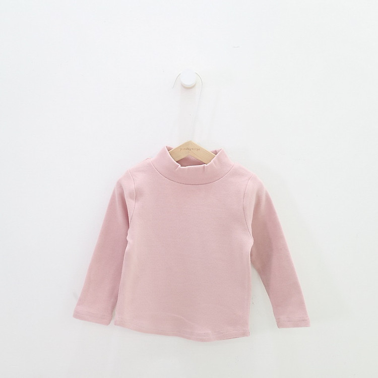 Áo cotton len cổ 3 phân màu hồng phấn bé gái 1-8 tuổi