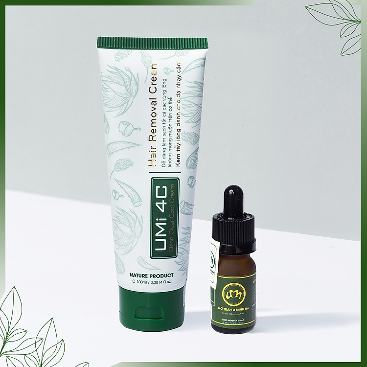Combo tẩy triệt lông Bikini vĩnh viễn UMIHA tại nhà | Mỡ trăn triệt lông vĩnh viễn U Minh Hạ (30ml) & Kem tẩy lông UMIHA (85g) an toàn cho da nhạy cảm