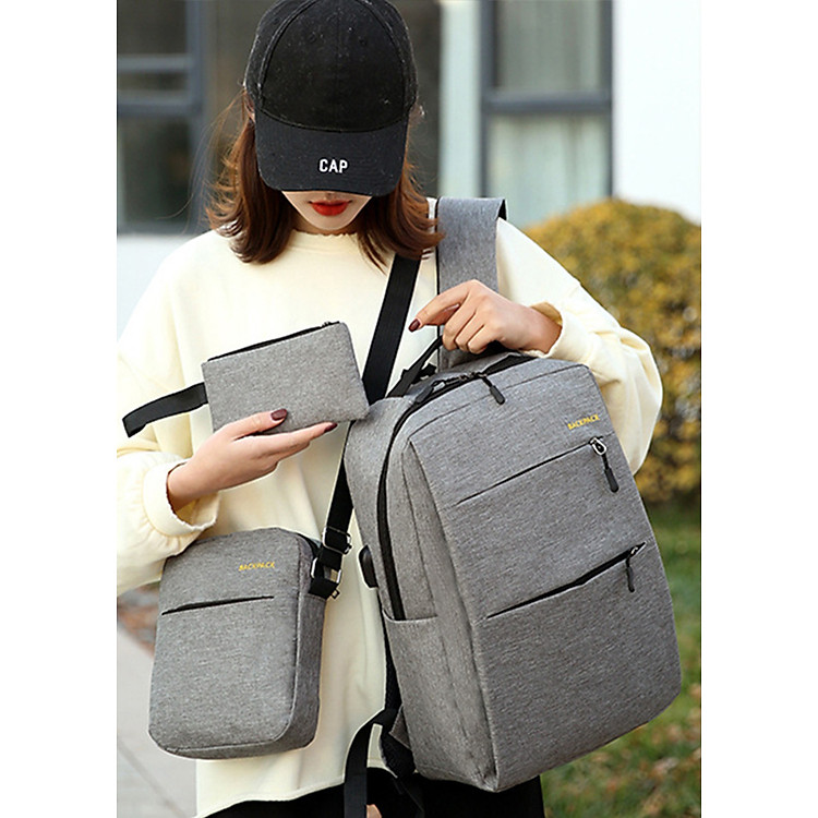 Combo Balo Sinh Viên Đựng Laptop 3 Chi Tiết Tặng Kèm Dây Sạc USB