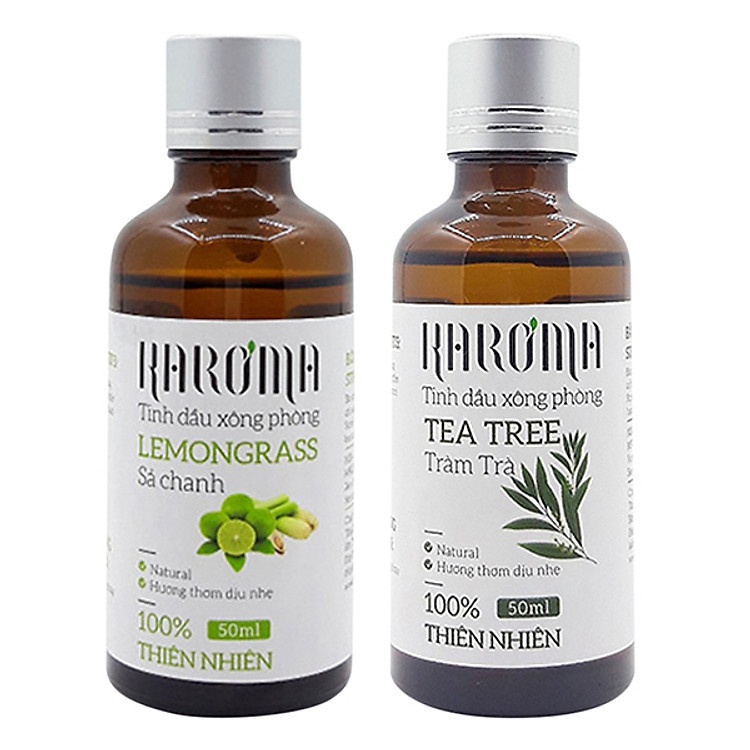 Combo Tinh Dầu Xông Phòng Sả Chanh Karoma (50ml) + Tinh Dầu Tràm Trà Karoma (50ml)