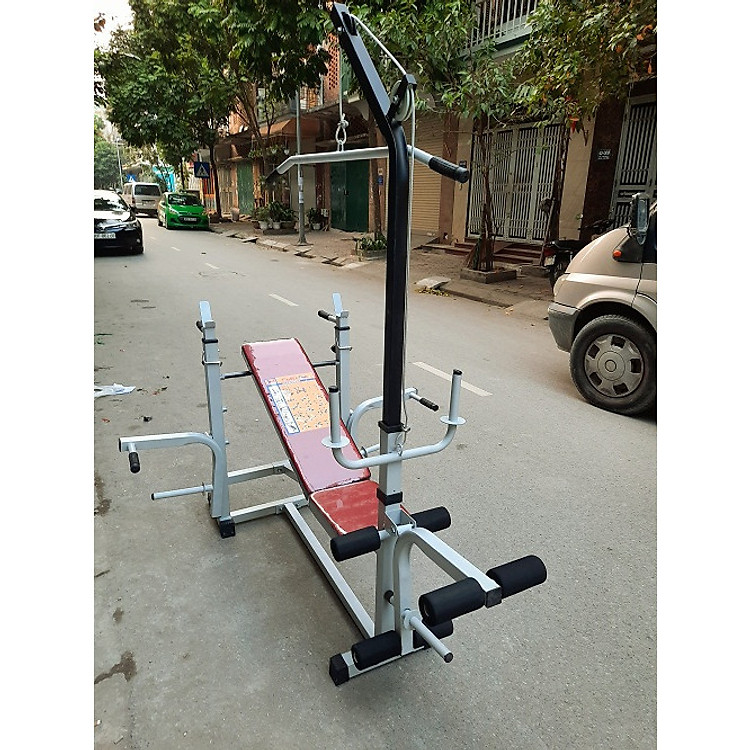 Ghế tập tạ đa năng loại đại kèm đòn tạ 1,5m,găng tập tạ và 50kg tạ nhưa