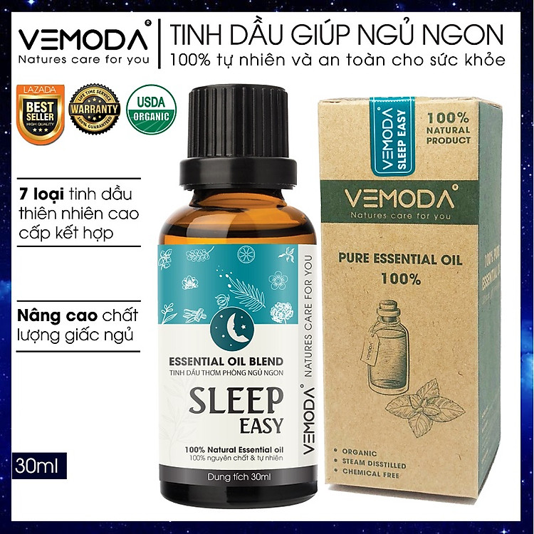 Tinh dầu ngủ ngon Vemoda Sleep Easy. Tinh dầu xông phòng giúp thư giãn, làm thơm phòng