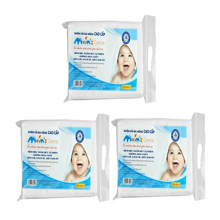Combo 3 bịch Khăn vải đa năng cao cấp Momlove (300 tờ/ bịch)