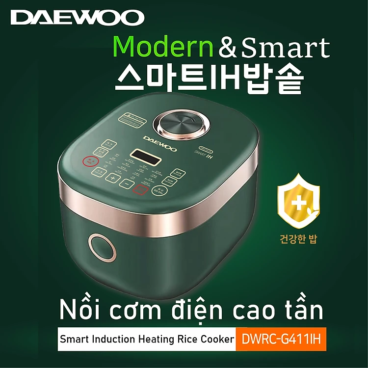 Nồi cơm điện cao tần Daewoo DWRC-G411IH 1.8L lòng nồi cực dày - Hàng chính hãng
