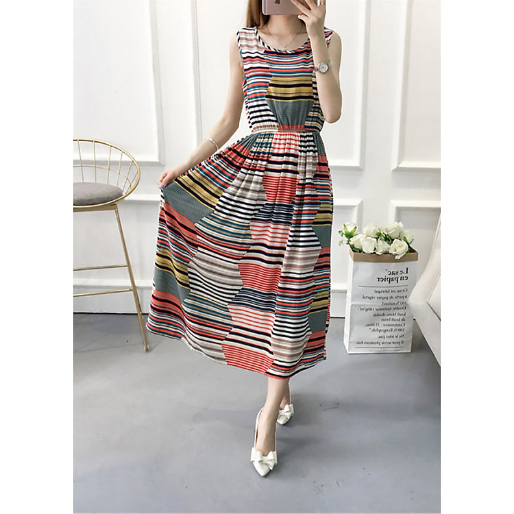 Váy đầm tone cotton maxi dài dạo chơi, đi biển - Mã 43