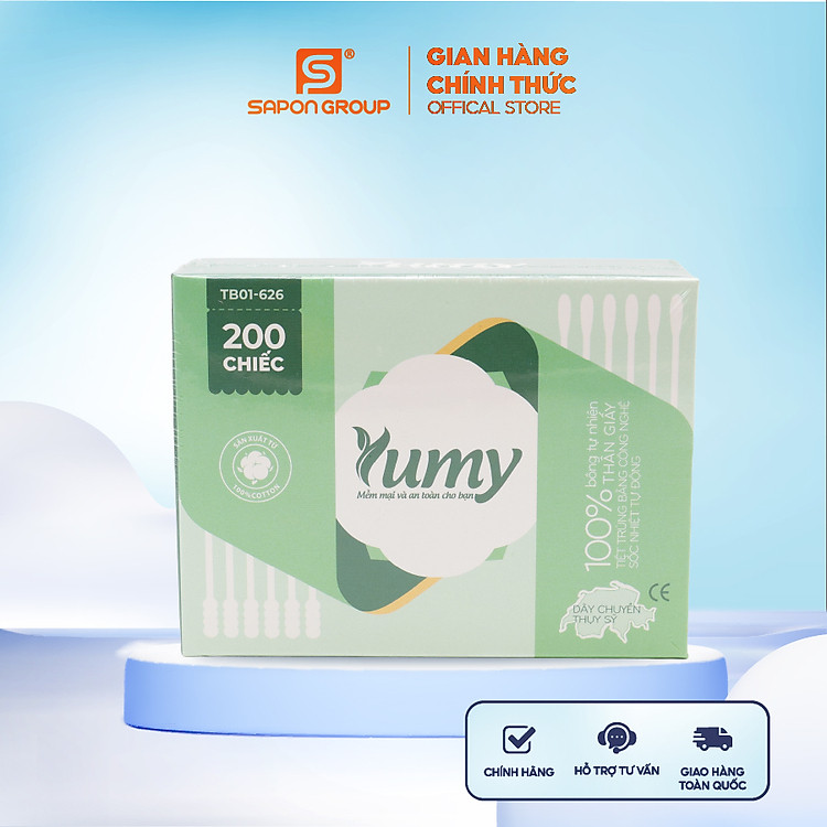 Tăm bông YUMY 200 chiếc/hộp thân giấy cho người lớn (TB11_626)