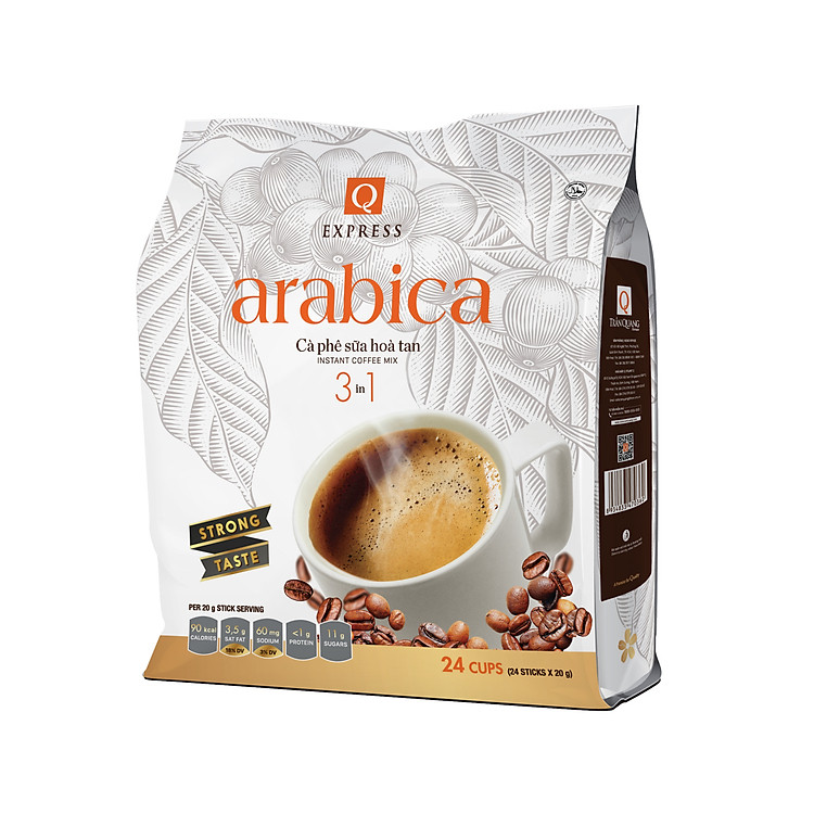 Cà phê hòa tan 3 in 1 Q Express Arabica Đậm Vị (24 sticks x 20g) Trần Quang