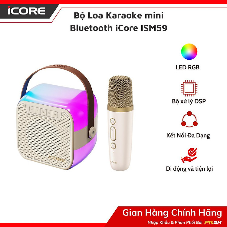 Bộ Loa Karaoke mini Bluetooth iCore ISM59 kèm 01 Micro - Hàng Chính Hãng