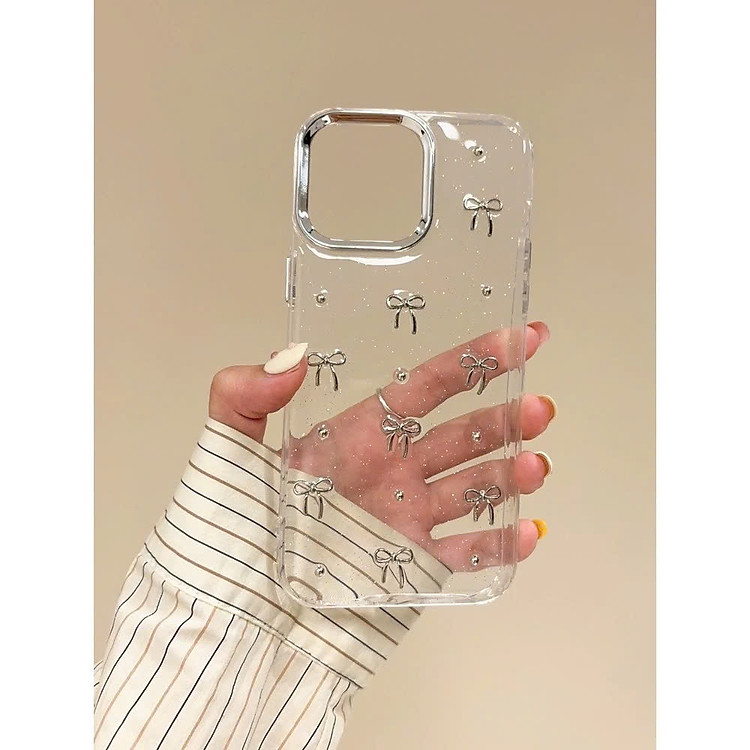 Ốp Lưng Trong Suốt Nhũ Kim Tuyến Họa Tiết Nơ Bạc Cho Samsung galaxy A31/A32 4G/A33/A34/A35/A36 . Hàng Nhập Khẩu