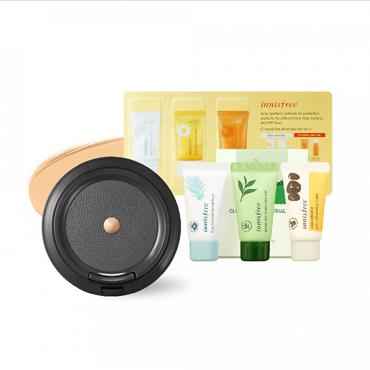 Bộ Sản Phẩm Lõi Phấn Nước Trang Điểm Innisfree My To Go Cushion 1.3 SPF50+ PA++ 13g + Bộ Sữa Rửa Mặt Foam Cleanser 15ml*3 + Bộ Sản Phẩm Chống Nắng 1ml*3