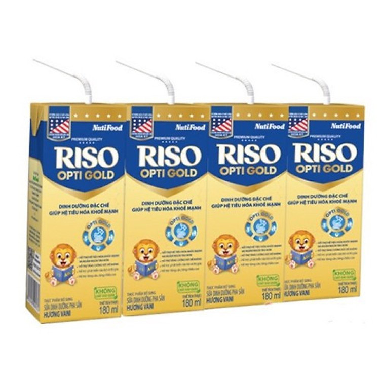 Thùng Sữa Bột Pha Sẵn Nuti RISO OPTI GOLD 180ml - Dành cho trẻ từ 1 tuổi trở lên (48 Hộp x 180ml)