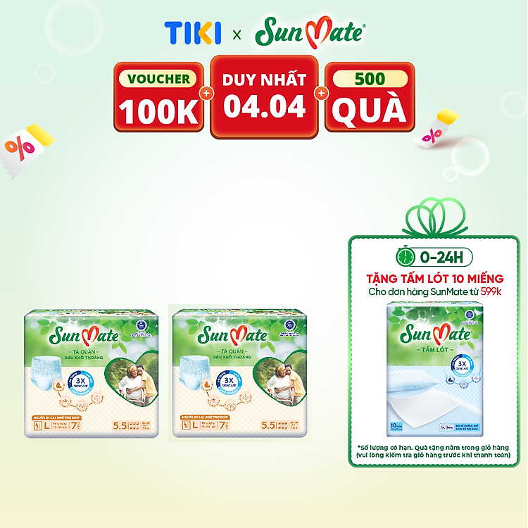 Mua tại Lazada: Combo 2 Gói Tã Quần Người Lớn Sunmate Chính hãng, giá tốt