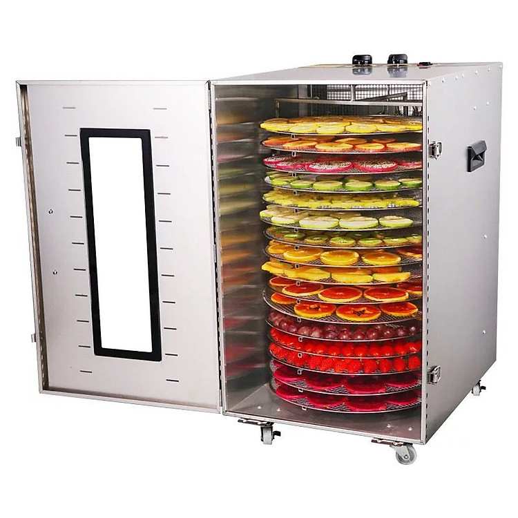 máy sấy thực phẩm hoa quả thịt cá 16 khay tròn trục xoay tự động điện 220v công suất 1500w