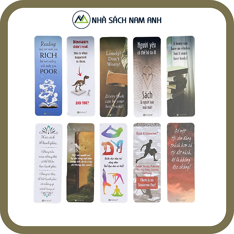 Bộ Bookmark song ngữ truyền cảm hứng đọc sách (10 chiếc)