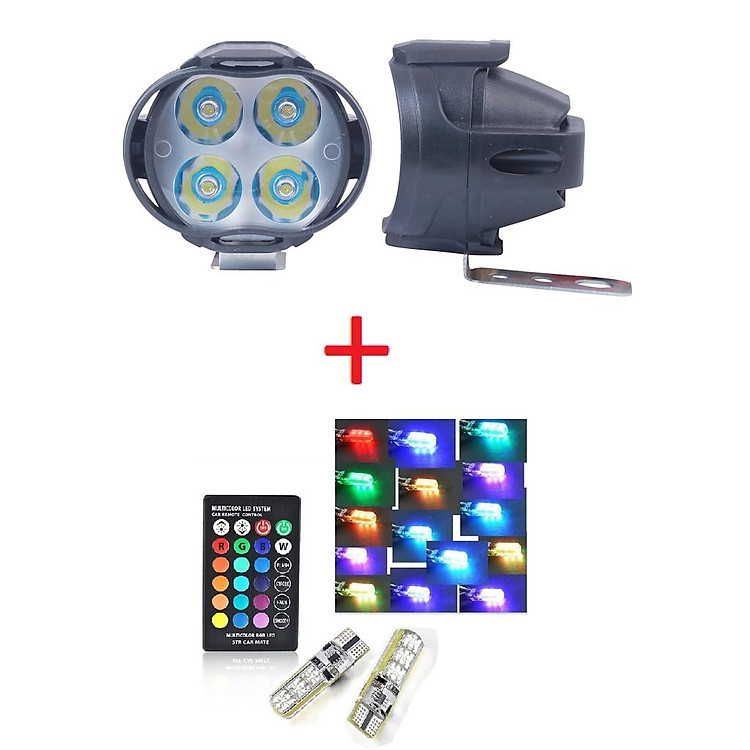 Combo 2 đèn trợ sáng L3 8w + bộ T10 6 led có remote
