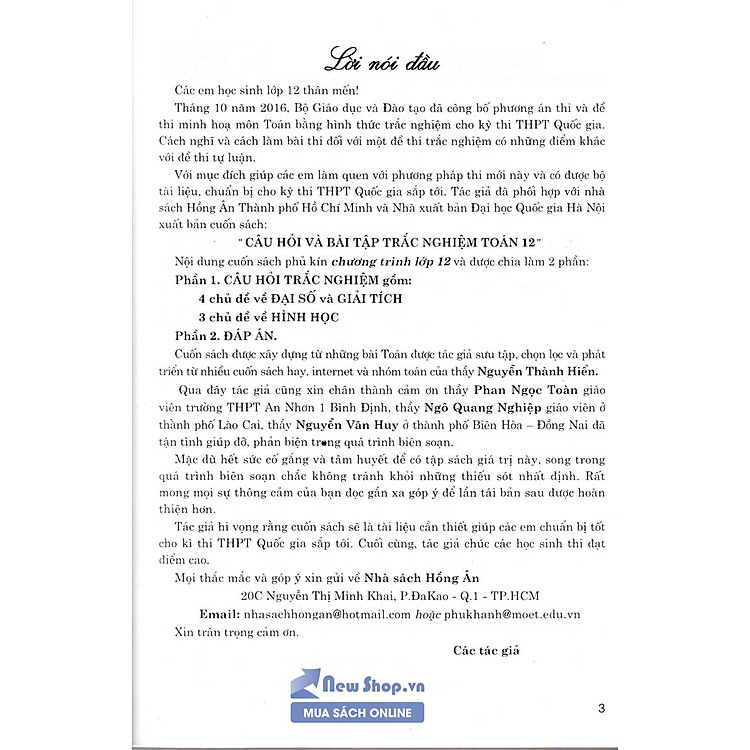 Câu Hỏi Và Bài Tập Trắc Nghiệm Toán 12 (Tái Bản) - Ảnh 2