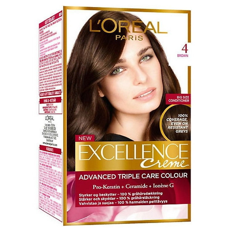 Kem Nhuộm Dưỡng Tóc Phủ Bạc L'oreal Excellence Cream 172ml - Màu 4 Nâu Tự Nhiên